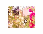 SALE  Pink House and Hollyhocks - 8 x 10 - Fine Art Photo Painting Mounted on Matboard