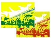 Detroit-Superior Bridge (CMYK Variations, 2-Layers) - Screen Print (on white Bristol) 11'' x 14''