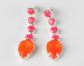 Neon Orange and Hot Pink Linear Crystal Earrings