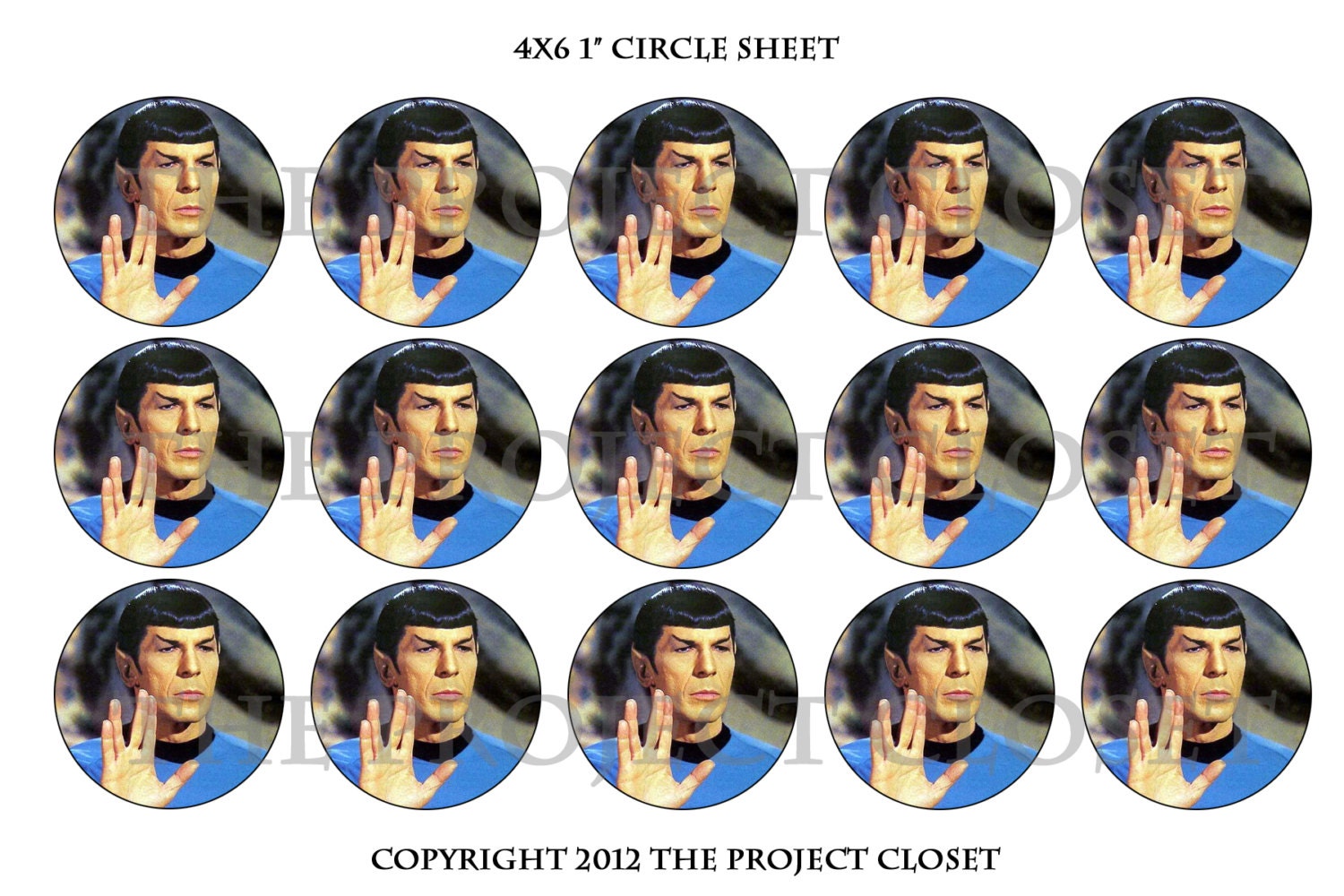 Spock Star Trek 1" Inch Round Digital Collage Bottle Cap Sheet INSTANT DOWNLOAD