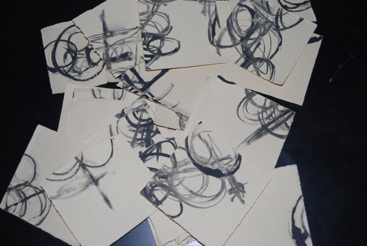 set of mini lithography prints, black circle and line doodles, geometric, ooak, printmaking, blank cards