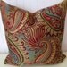 Beautiful Woven Decorative Pillow--15x15 Throw Pillow--Paisley and Flowers--Red, Turquoise, Gold