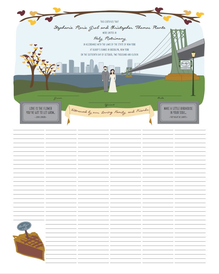 Wedding Poster - Alternative Guestbook - Marriage Certificate - Custom Bride & Groom Illustration