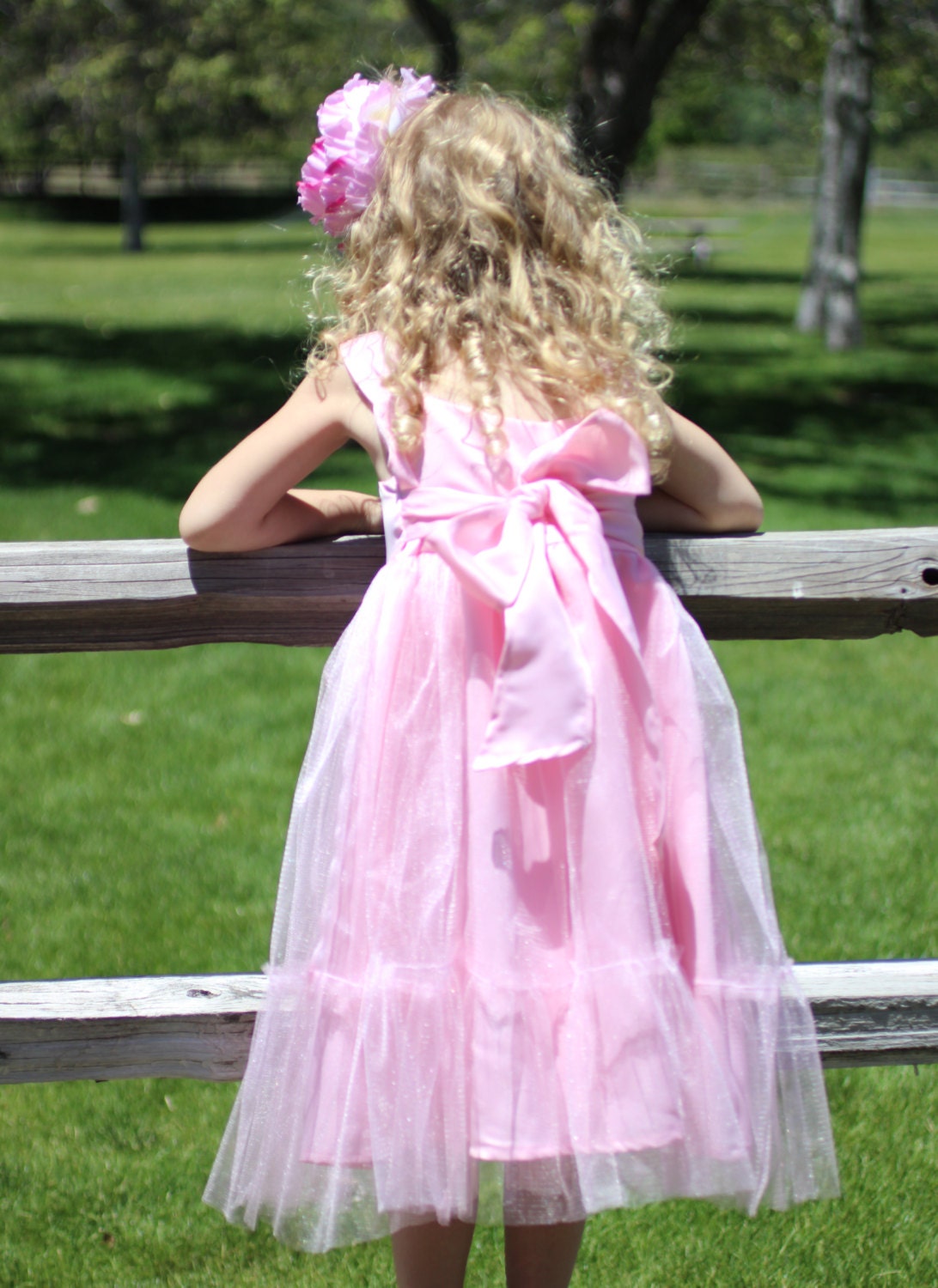 Satin Party Dress with Sparkle Tulle Overlay