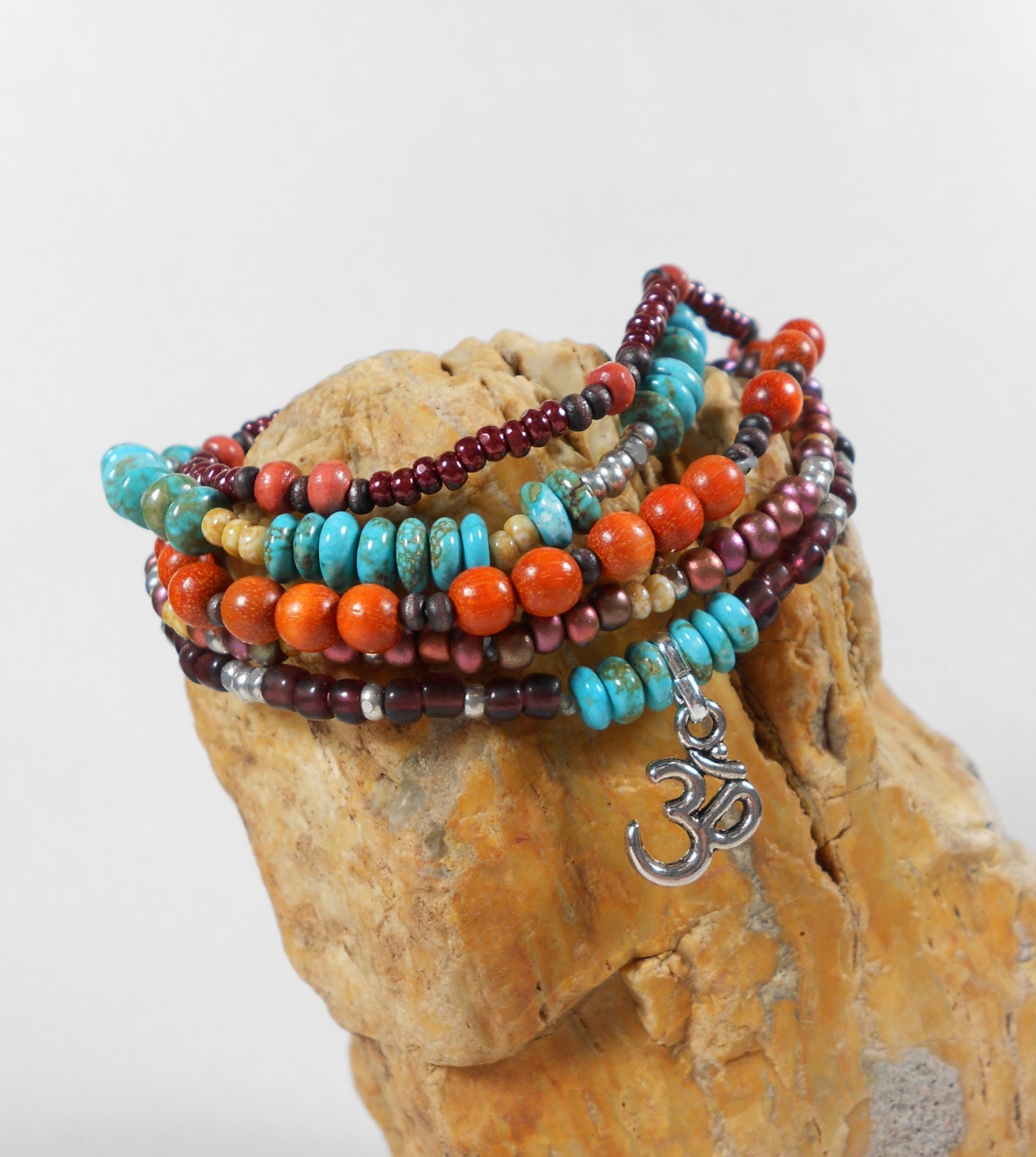 Bohemian Gypsy, 5 stacker bracelet, tribal Ohm, gypsy style, earthy rustic, southwest, fringe bracelet (SB307)