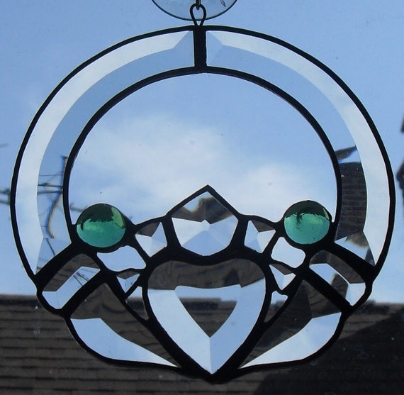 Stained Glass Bevel Irish Claddagh handcrafted by by craftycleo