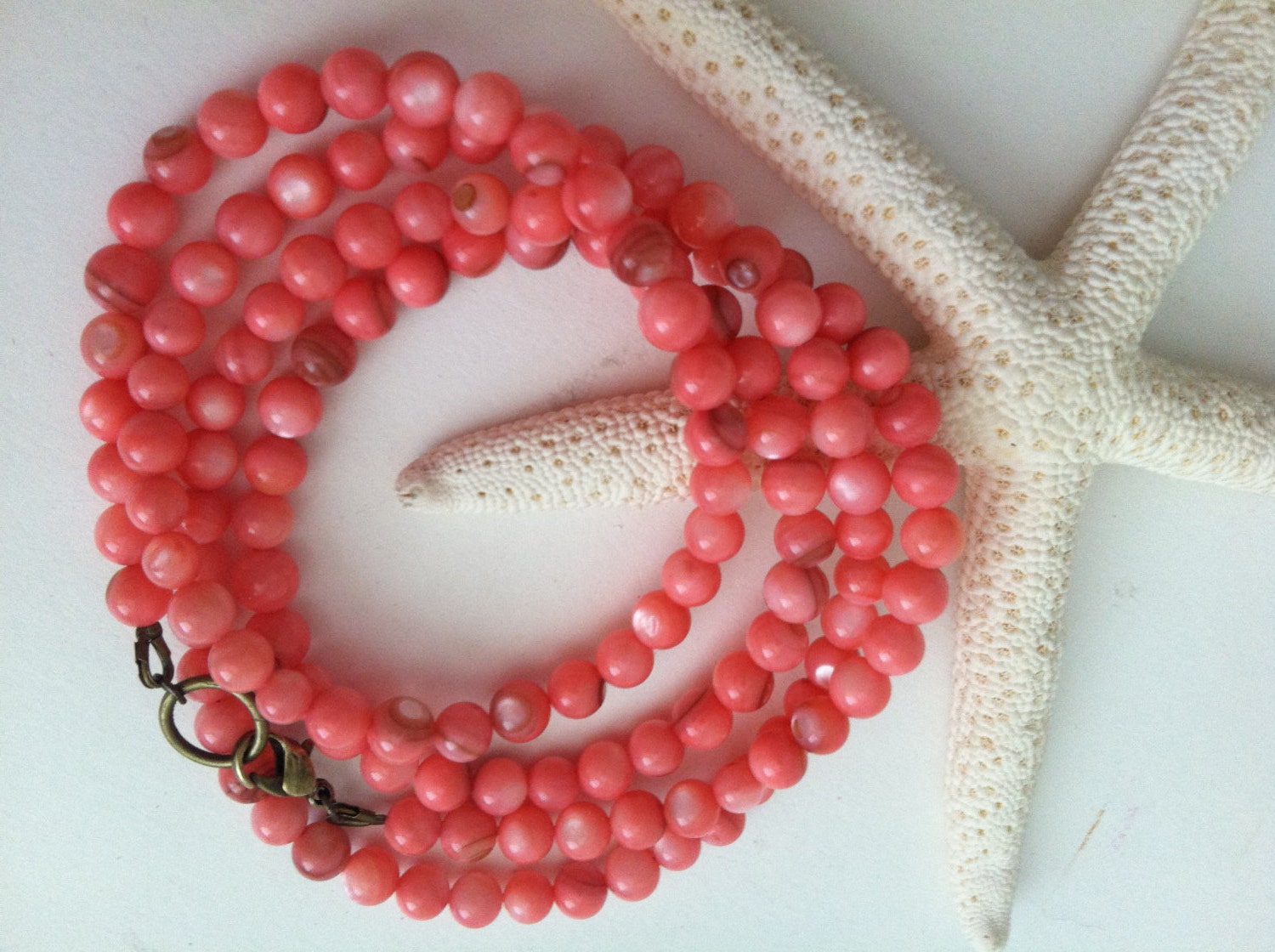 Long Pink Shell Necklace or Triple Wrap Bracelet