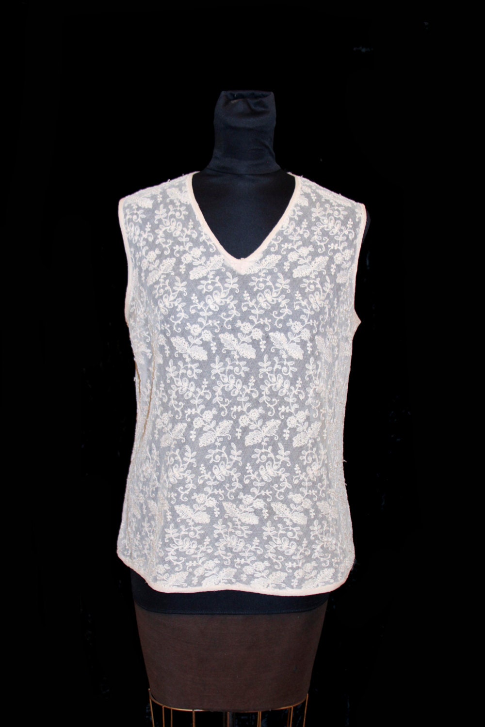 1920's Blouse // Ivory Tulle Lace Romantic Blouse