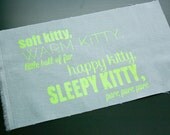 Soft Kitty Linen Screen Print - Green on grey