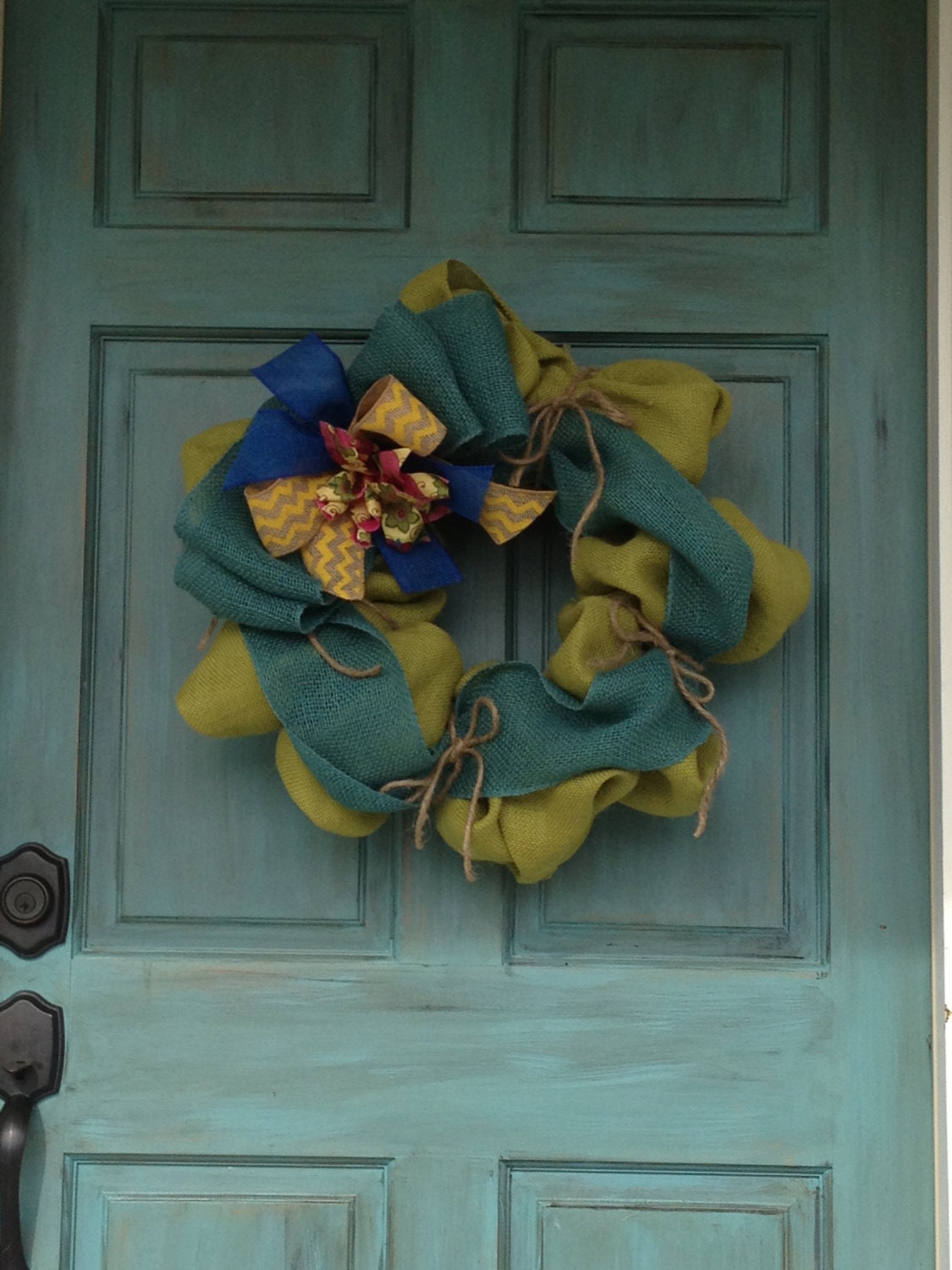 Burlap Chevron Green Aqua Wreath