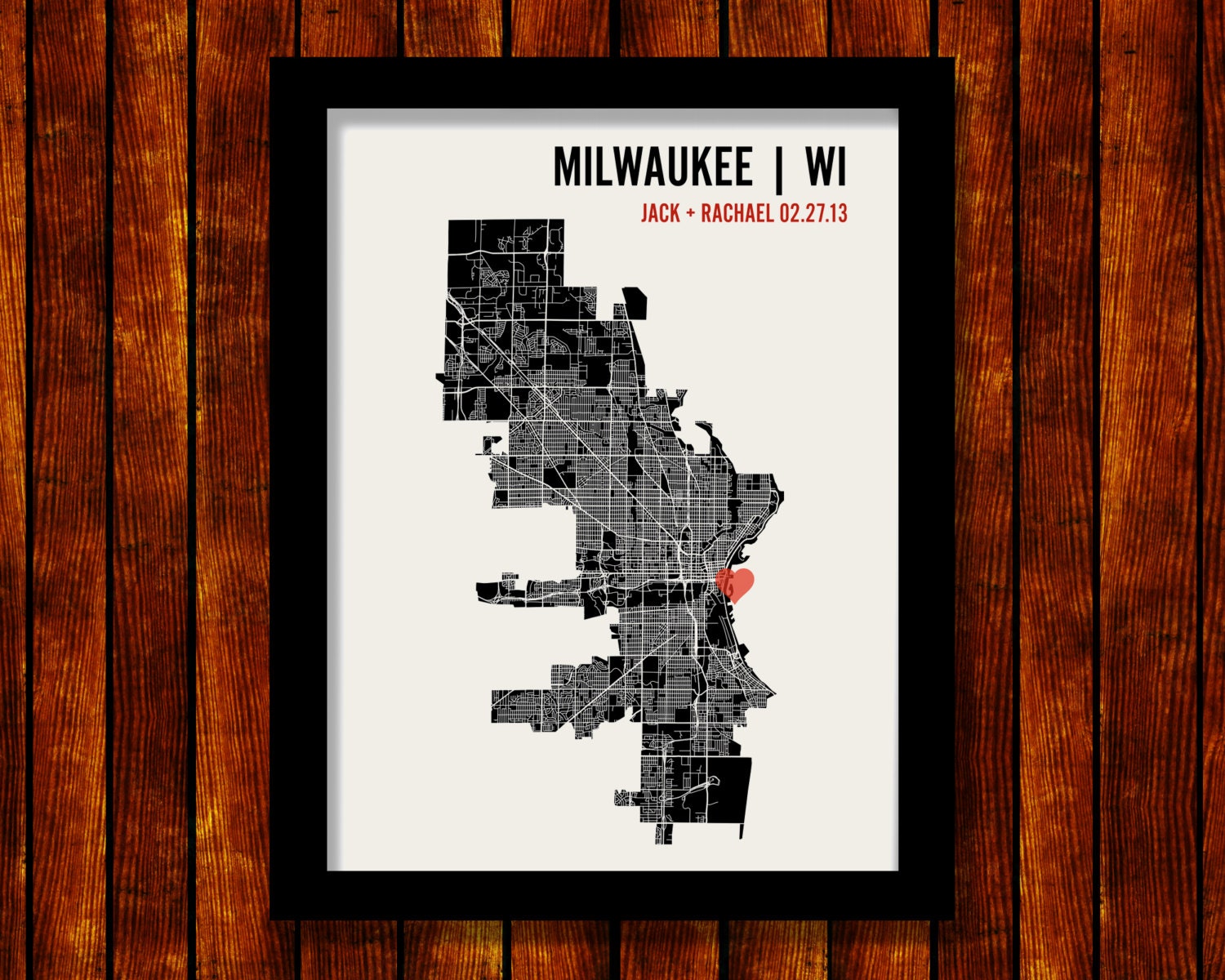 Milwaukee Wisconsin Wedding or Housewarming Gift Print - Personalized Map Art