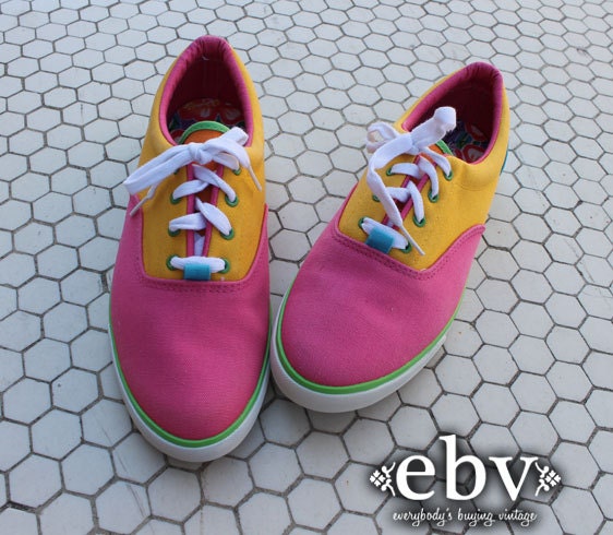 Vintage 80s Rainbow Flat Tennis Shoes 9 1/2 9.5