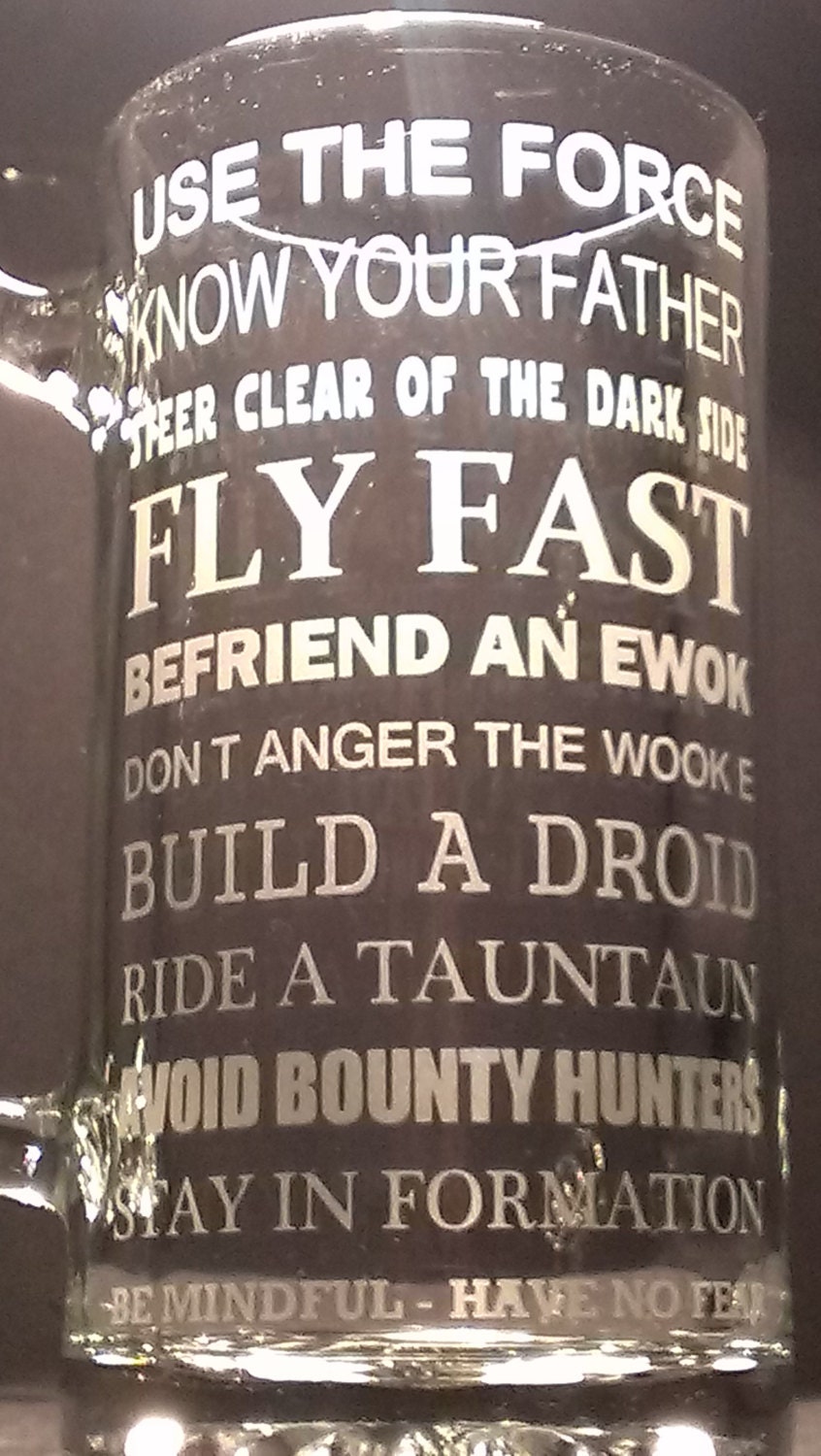 Star Wars inspirational quotes Beer Mug Engraved/Etched Glass