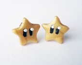 Golden Invincibility Stars - stud earrings - Super Mario - gaming