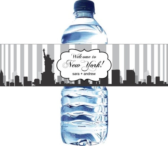 50 New York City Skyline Waterproof Water Bottle Labels - Printed labels with your wedding colors Il_570xn