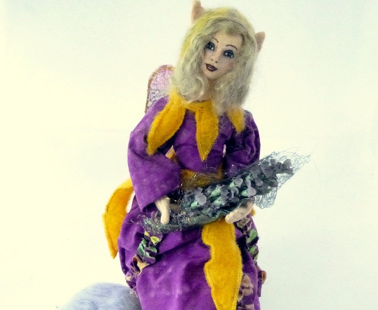 Art doll purplecloth fairy soft sculpture OOAK Elven Magic