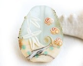 Lampwork bead, beach, Water blue, etched handmade glass focal - SRA, by MayaHoney