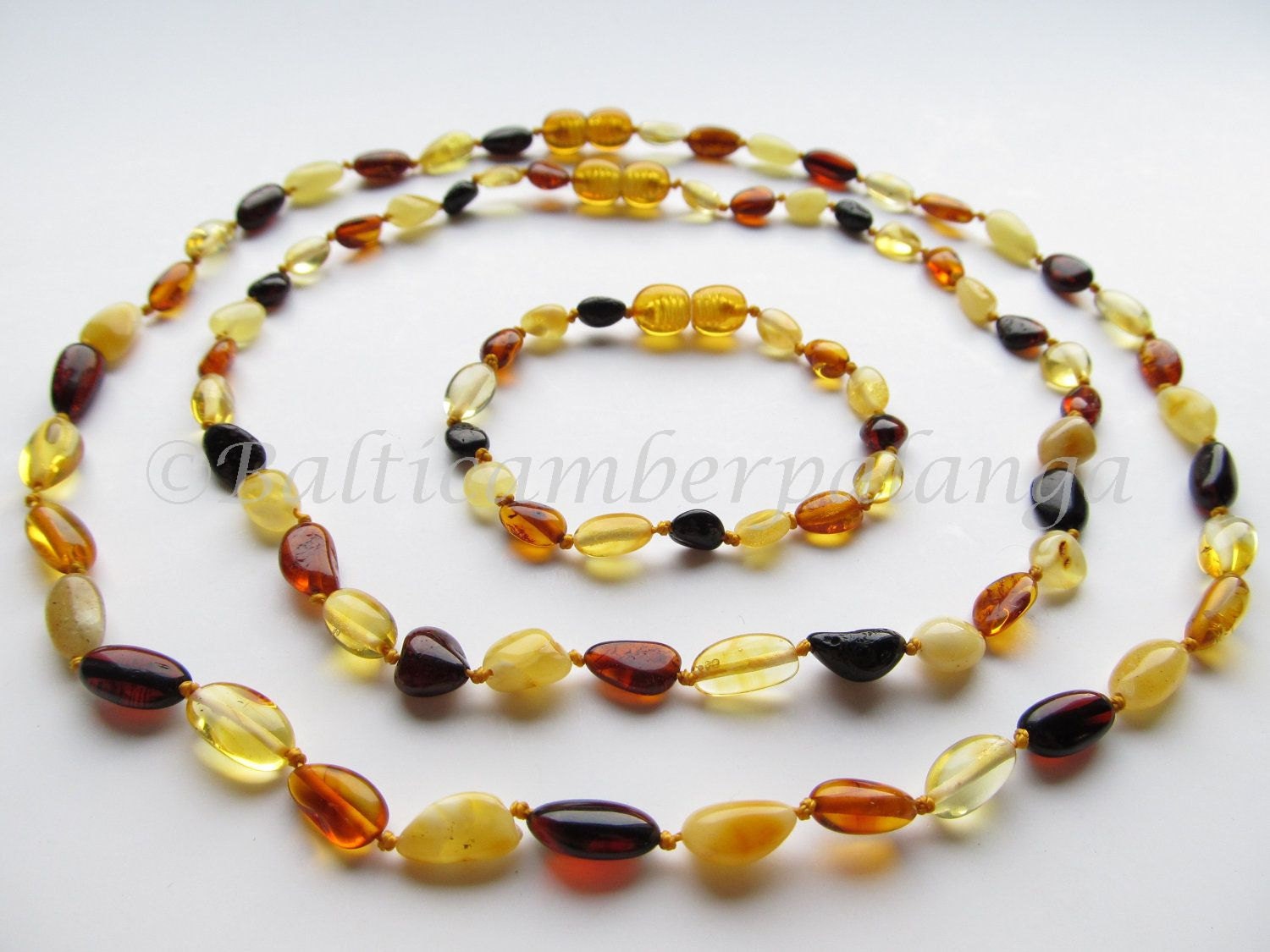 Set Of Multicolor Baltic Amber Baby Teething Necklace and Bracelet/Anklet and Mothers Reminding Necklace