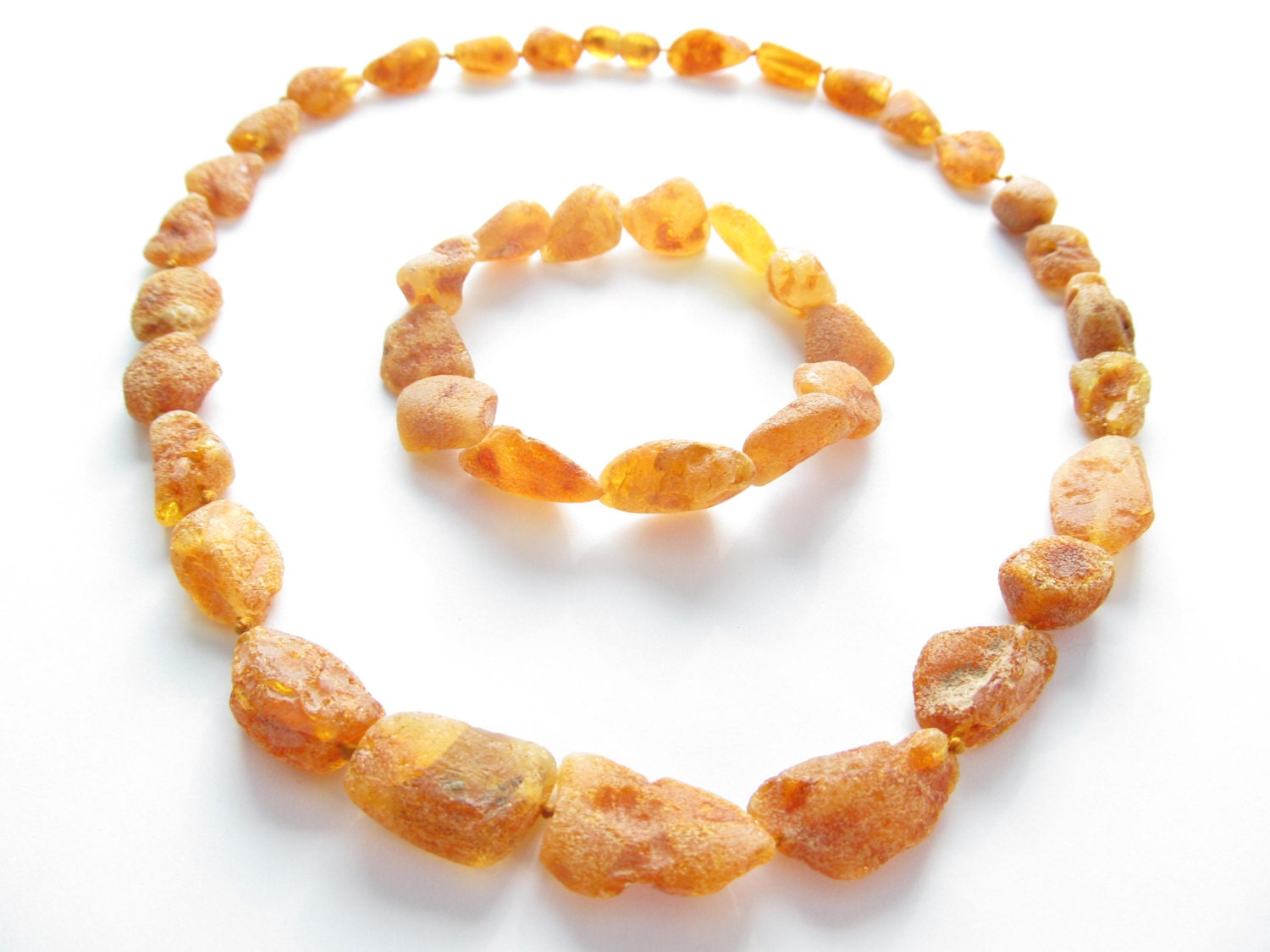 Raw Unpolished Baltic Amber Necklace and Matching Bracelet. For Adults