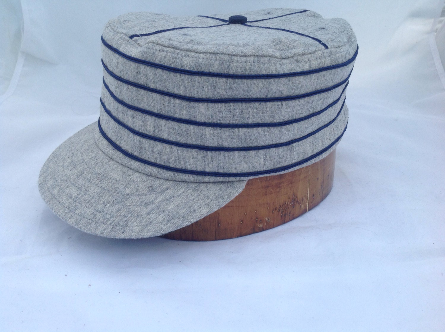 Box cap with soutache, soft wool flannel with supple leather sweatband, size 7 3/8