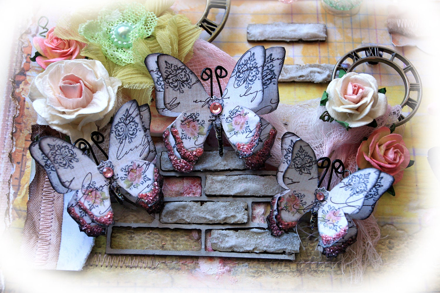 Butterfly Set - English Rose Garden Butterflies Scrapbook Embellishment Tag Card Mini Album Wedding