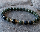 Strenght & Control Men's Serpentine, Onyx mala with Nepalese Onyx Guru bead, Meditation bracelet, energy bracelet, Reiki mala, free shipping