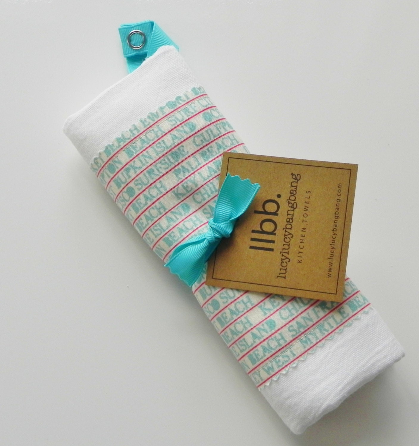 The Original Snap to Hang Flour Sack Kitchen Towel in "Beach Bucket List" Print from Nautical Prep Collection