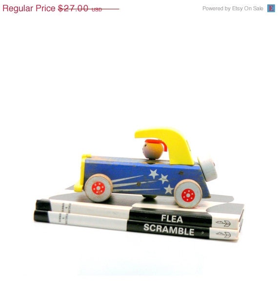 20% OFF SALE Toy Sports Car, Vintage 1950s Fisher Price Wood & Plastic Decor