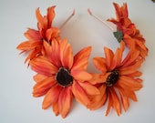 Orange Oversize Daisy Flower Crown, Headband // Hair Wreath, Orange, Wedding, Statement, Lana del Rey, Love, Vintage natural inspired, Daisy