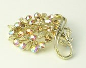 Vintage Lisner Aurora Borealis Rhinestone Flower Spray Costume Jewelry Brooch Pin on Etsy
