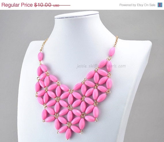 Pink Bib Necklace,Chunky Necklace, Statement Necklace (FN0511-Pink  )