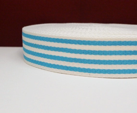 Cotton Strap, Tote Bag Handles, Webbing - Cyan Stripe