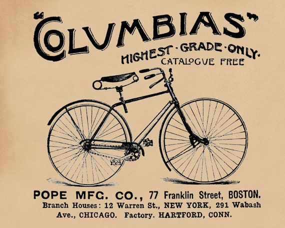 Vintage Columbia Bicycle Cycling Ad Restored Digital Reproduction 8 x 10 Print - UNFRAMED