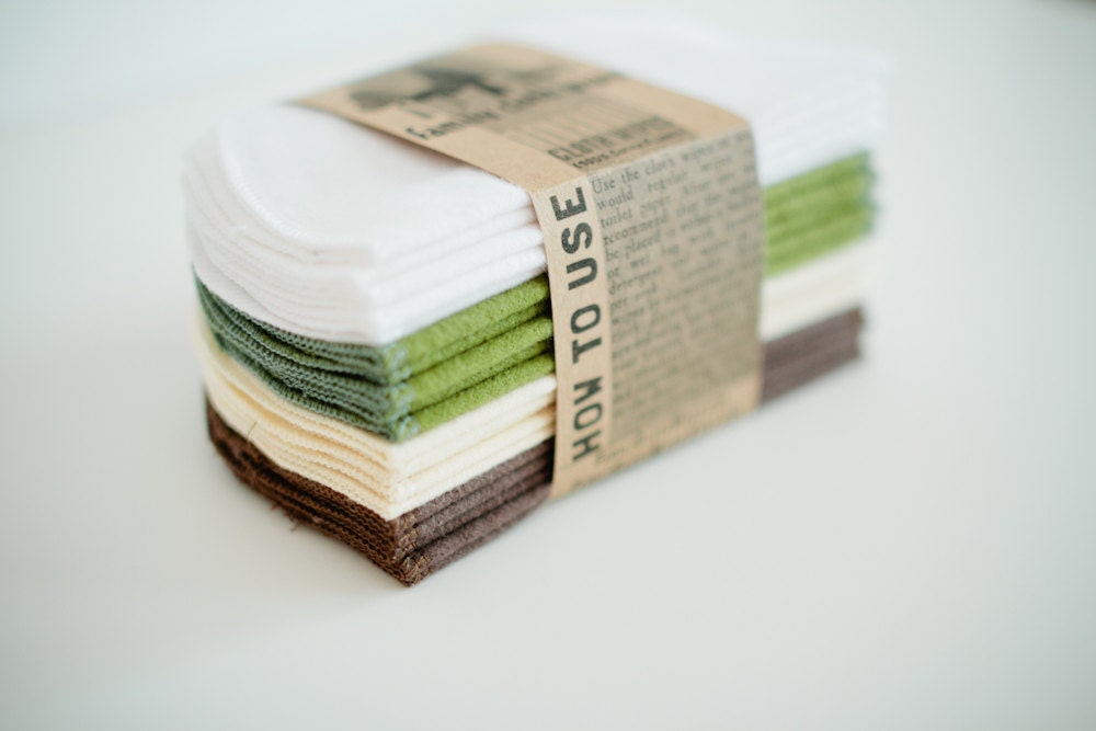 Eco-Friendly   Cloth Wipes Diaper Bag Wipes - Save a Tree - Gender Neutral - Solid Brown White Cream Green Double Layer