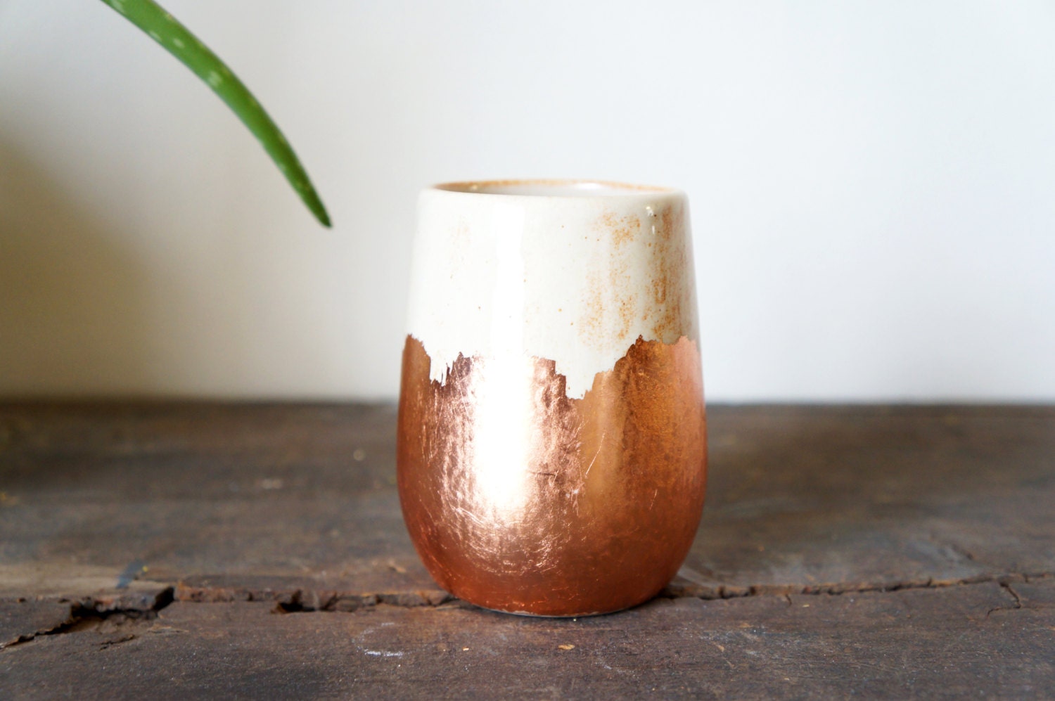 shino and copper brush stroke vase or vessel