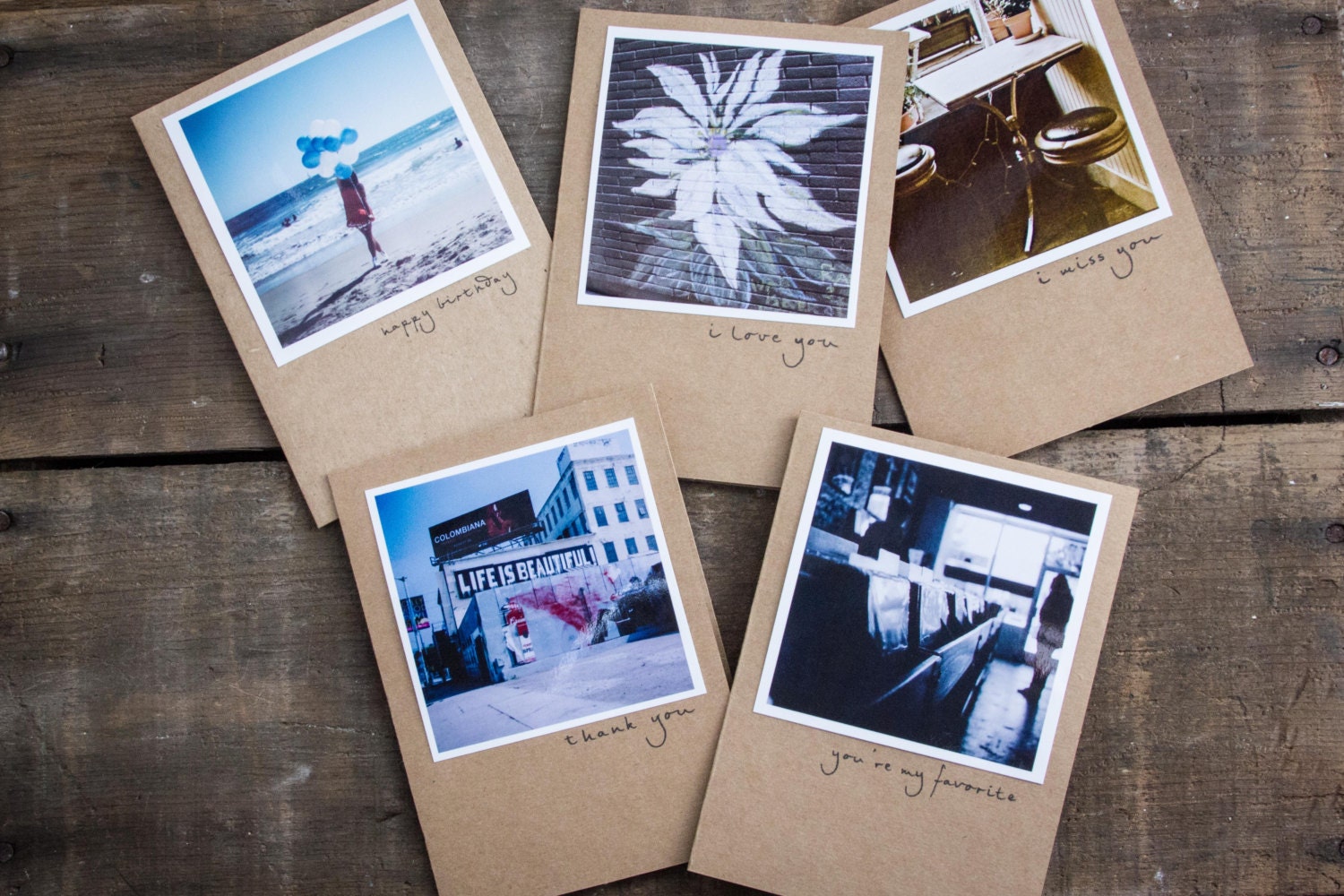 Polaroid Greeting Card Set - Blank Cards - Happy Birthday - Thank You - I Love You - You're my Favorite - I Miss You - Set of 5