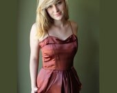 1940s Dress / 40s Satin Dress / Liquid Satin Copper Happiness