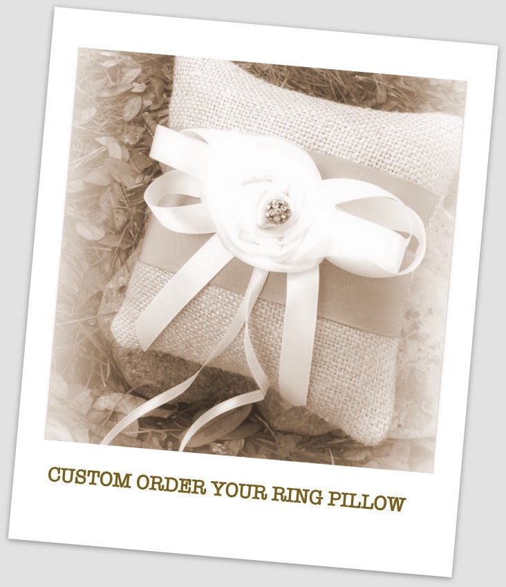 Custom Wedding Pillow,  Burlap,  Bridal, Satin Ribbon, Rhinestones, Ring Bearer , Spring, Summer,  Fall, WInter