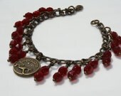 Antique Brass Zodiac Capricorn Red Garnet Charm Bracelet