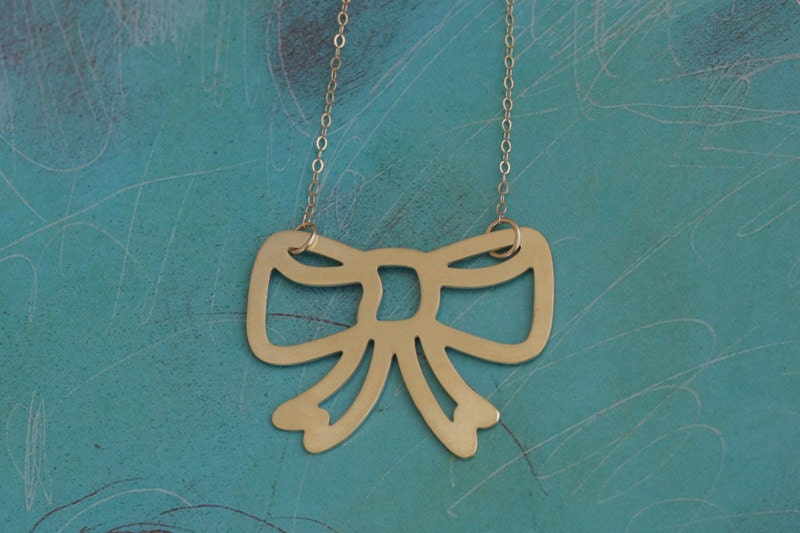 Bow Necklace, Gold Bow Jewelry, Ribbon Bow Necklace, Bridesmaid Necklace