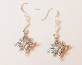 Filagree Diamond Earrings - Snowflake Earrings with Clear Rhinestones - Clear Swarovski Crystal Beaded Dangle Earrings