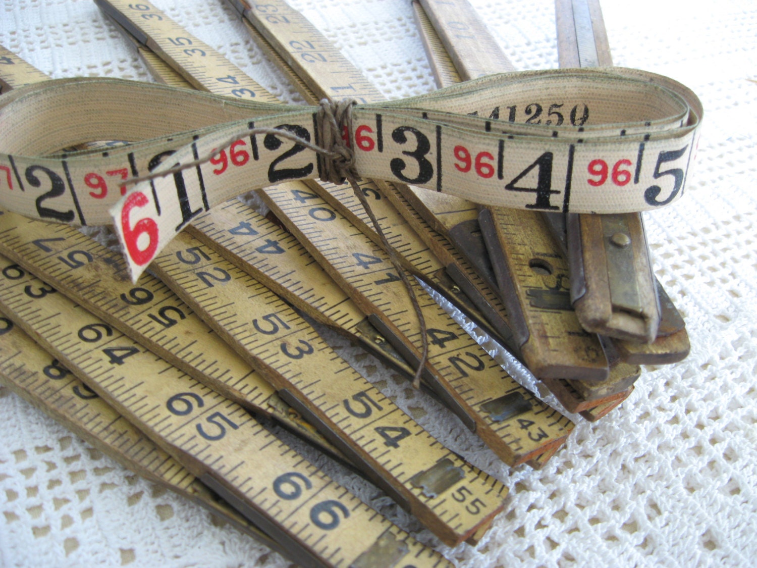 Vintage Wooden Folding Ruler, Lufkin ruler Ribbon, Memory Keeper, Photo Holder, ATCs,  Mixed media, Scrapbooking, Wood Extension Ruler