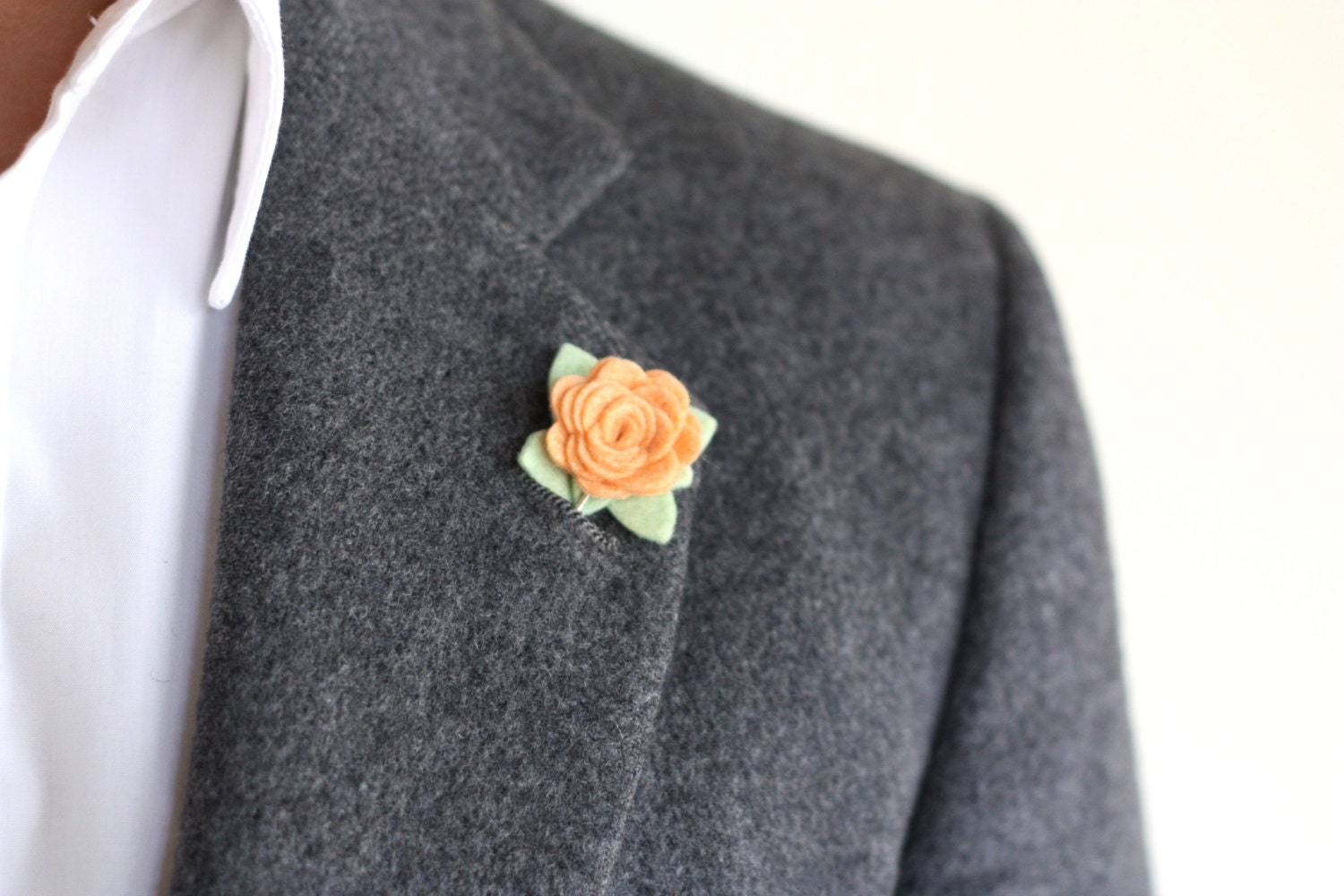 mens flower boutonniere / wedding lapel pin / felt handcrafted flower pin in BLUSH ORANGE  / theLOVEstitch