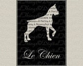 French Script Paris Dog Silhouette Chien Wall Decor Art Printable Digital Download for Iron on Transfer to Fabric Pillows Tea Towels DT902