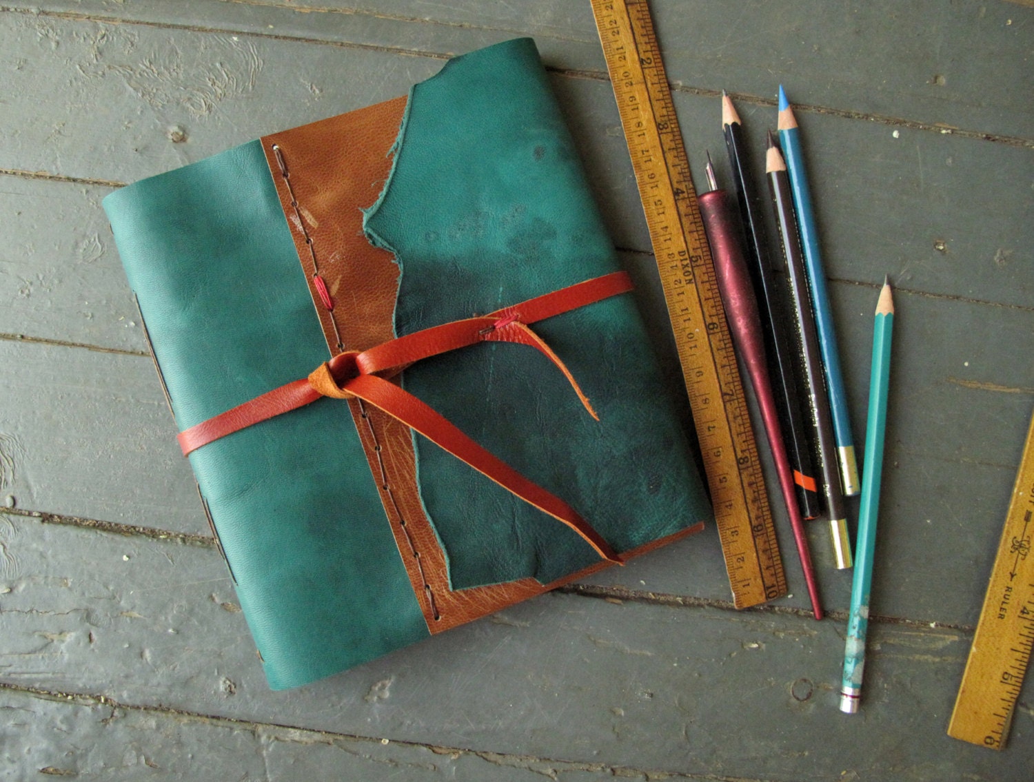 Green and Tan Leather Journal