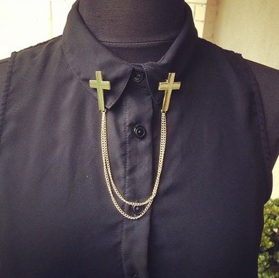 Gold Cross Collar Chain Clips