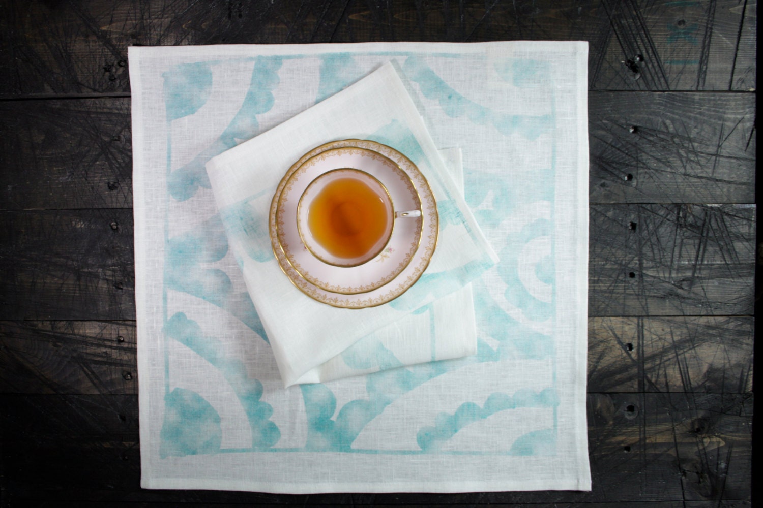 O N  S A L E   100% Linen NAPKIN ART - Green Illustration