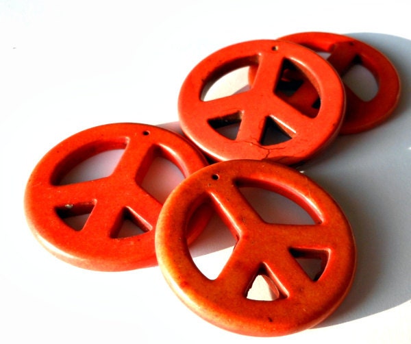 45mm Burnt Orange Magnesite Stone Peace Sign Pendant with Matrix
