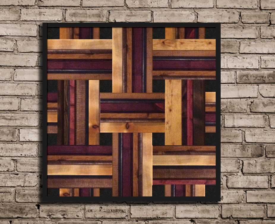 Modern Square Weave Pattern Wood Wall Art Decor Sculpture in Provincial, Cherry, Ebony, and Golden Oak Wood Stains 28x28" - Made to Order
