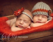 gray brick twins baby boy girl knitted beanie hat ear flaps headband, twins photo prop,newborn photography prop,baby shower gift
